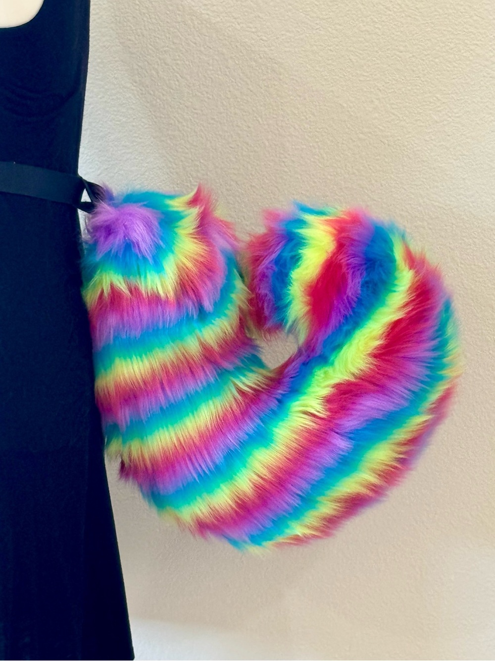 Cosplay Rainbow Faux Fur Curly Tip Tail. 14”H x12”L